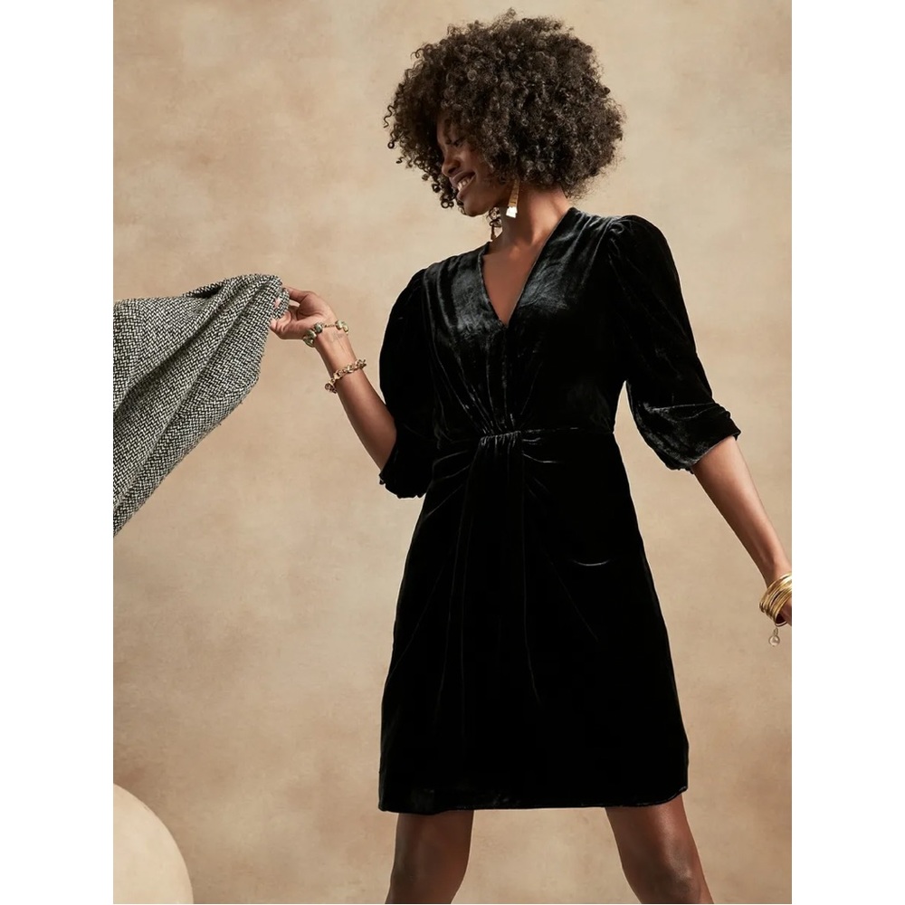 Banana Republic Velvet Mini Silk Black Dress